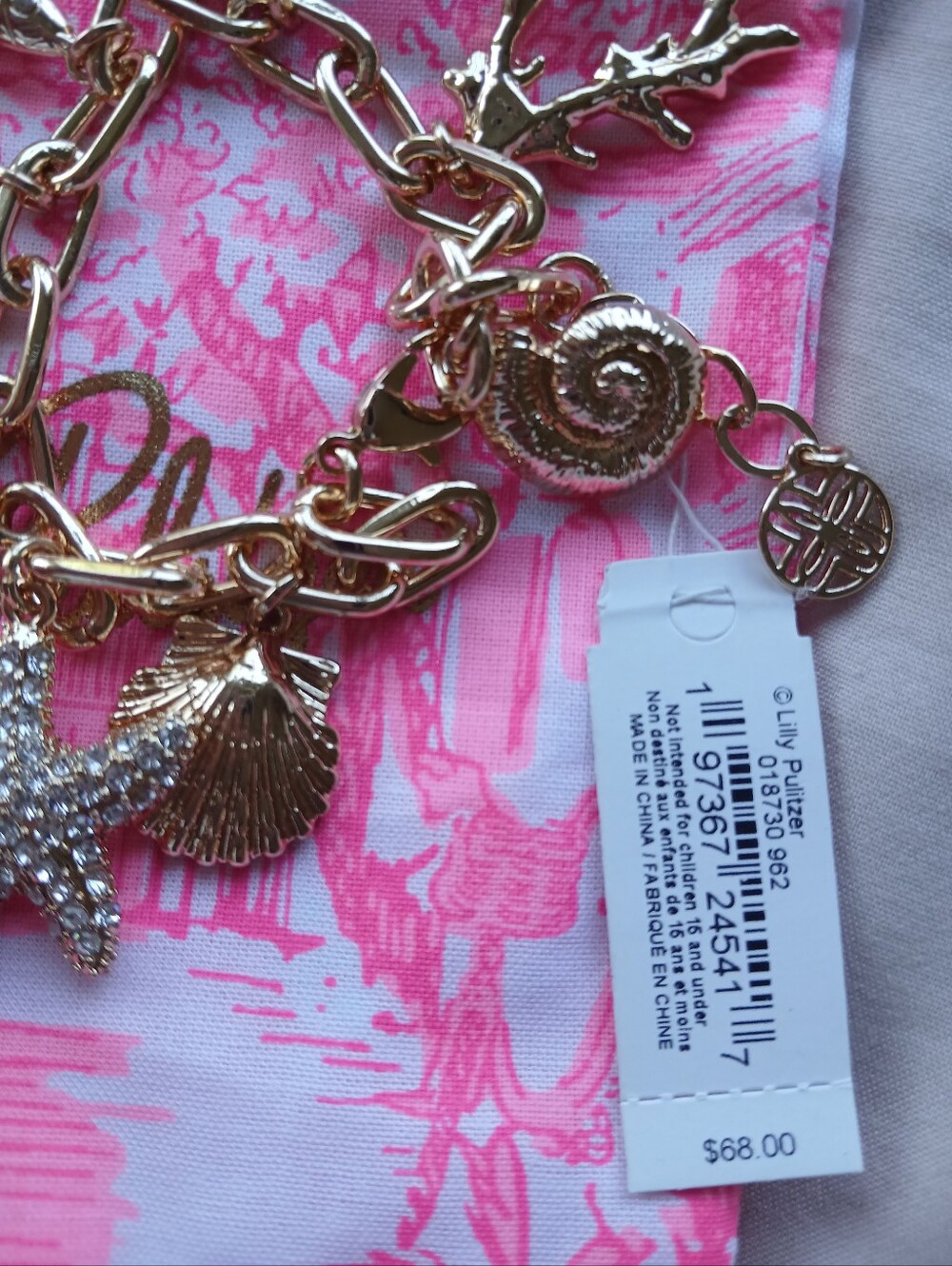 Lilly Pulitzer Gold-tone Sea Life Charm Bracelet with Pink Accents - Picture 2 of 3